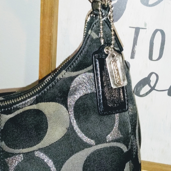 💎 Coach 3 Color Black Metallic Silver Signature Stripe Convertible Satchel Bag - Picture 5 of 12